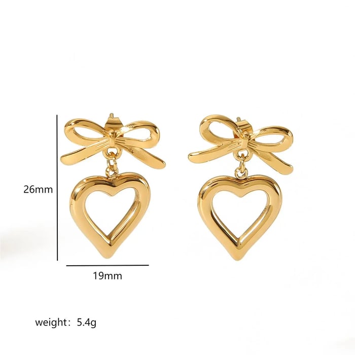 1 Pair Simple  Classic Style Heart Bowknot Shape Stainless Steel  Gold Color Women's Stud Earrings Picture3